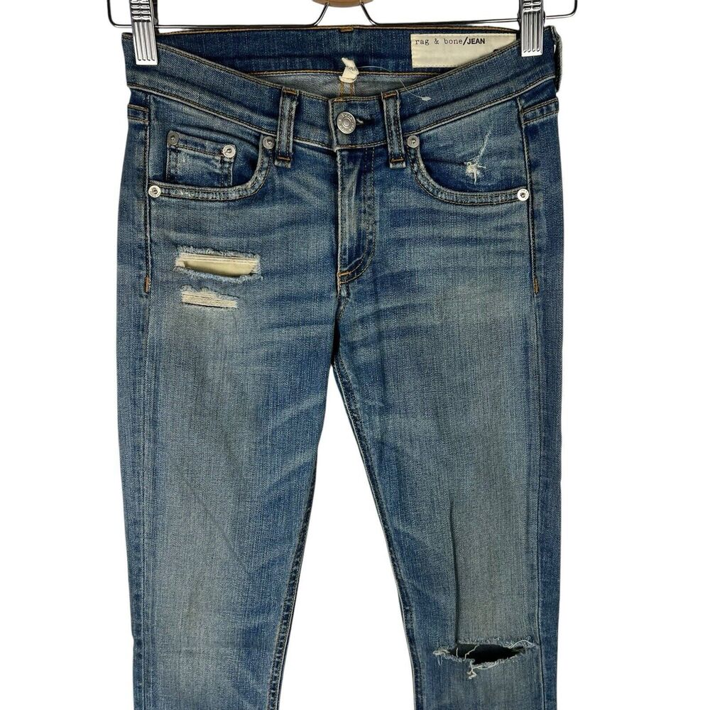 Rag & Bone Womens Sz 24 Jeans The Dre Boyfriend Destroyed Denim Brunswick Skinny